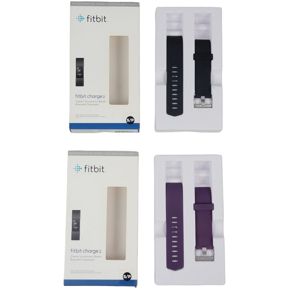 Fitbit Charge 2 Classic Accessory Band Set of 2 Size S/P Colors Black & Purple
